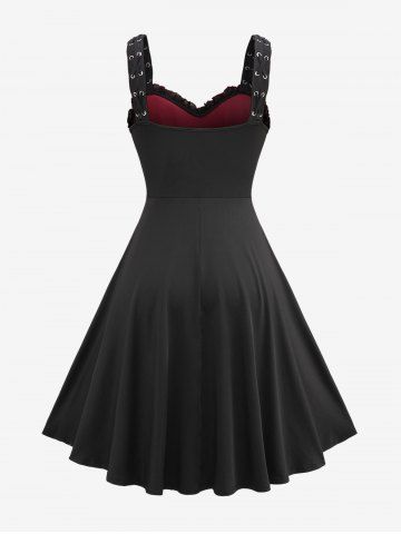 Gothic Plus Size Lace Up Ruffles Cross Tank Dress
