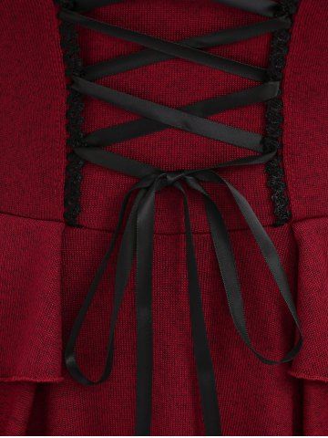 Plus Size Lace Up Layered Ruffles Ruched Solid Dress