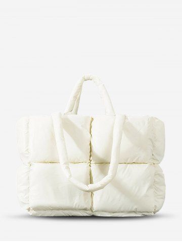 Women's Simple Style Solid Color Puffer Down Cotton Quilted Tote Bag - CRYSTAL CREAM