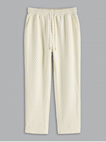 Men's Daily Casual Jacquard Textured Solid Color Drawstring Pocket Straight Sweatpants