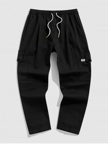 Men's Streetwear Daily Letter Patched Design Multi-pocket Drawstring Tapered Cargo Pants - BLACK - XXL