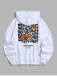 Men's Butterflies WEST COAST Letter Graphic Pattern Kangaroo Pockets Design Pullover Hoodie -  