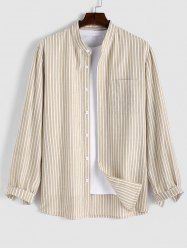 Long Sleeves Vertical Striped Stand Collar Casual Shirt -  