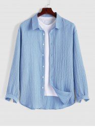 Men's Solid Color Textured Button Front Long Sleeves Shirt -  
