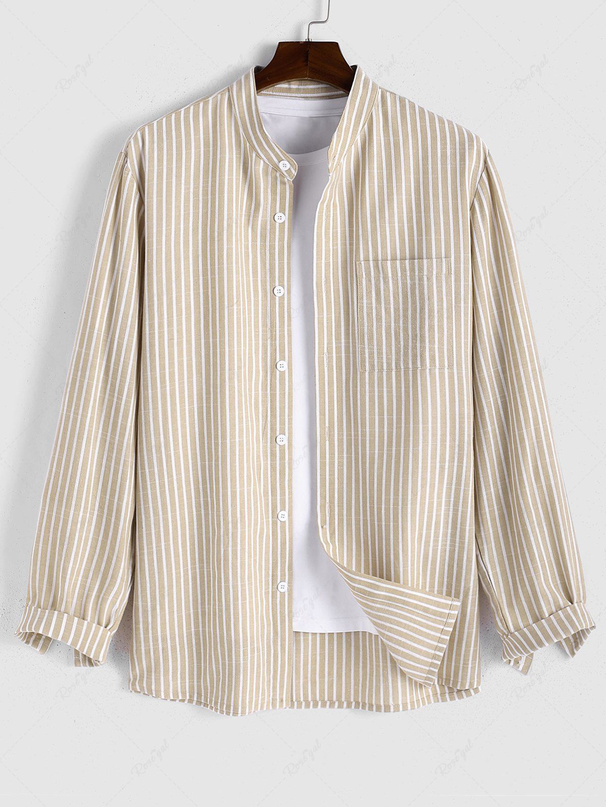 Outfits Long Sleeves Vertical Striped Stand Collar Casual Shirt  