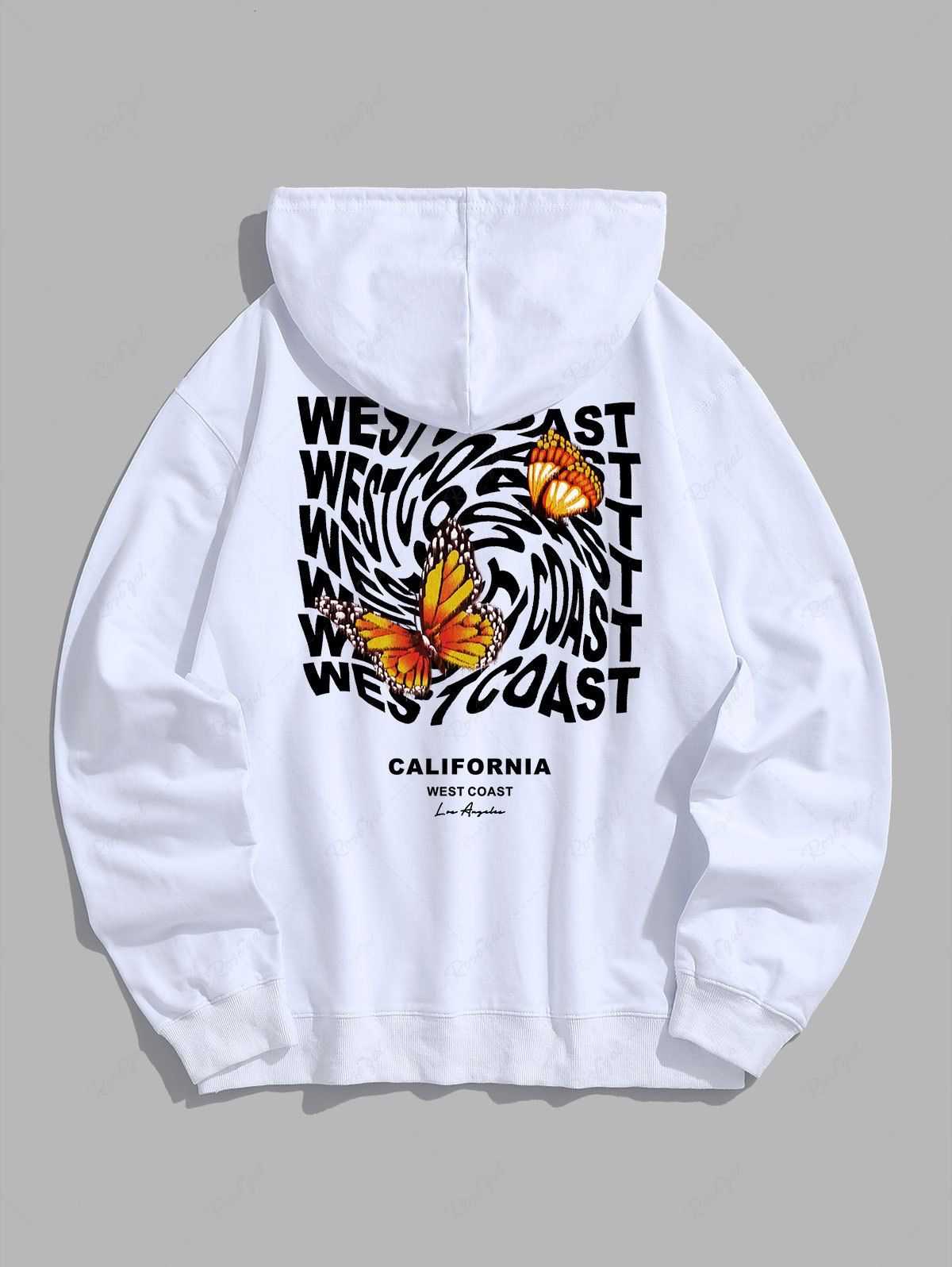 Sale Men's Butterflies WEST COAST Letter Graphic Pattern Kangaroo Pockets Design Pullover Hoodie  