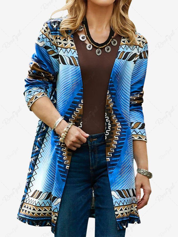 Outfit Plus Size Ethnic Geometric Graphic Print Cardigan  