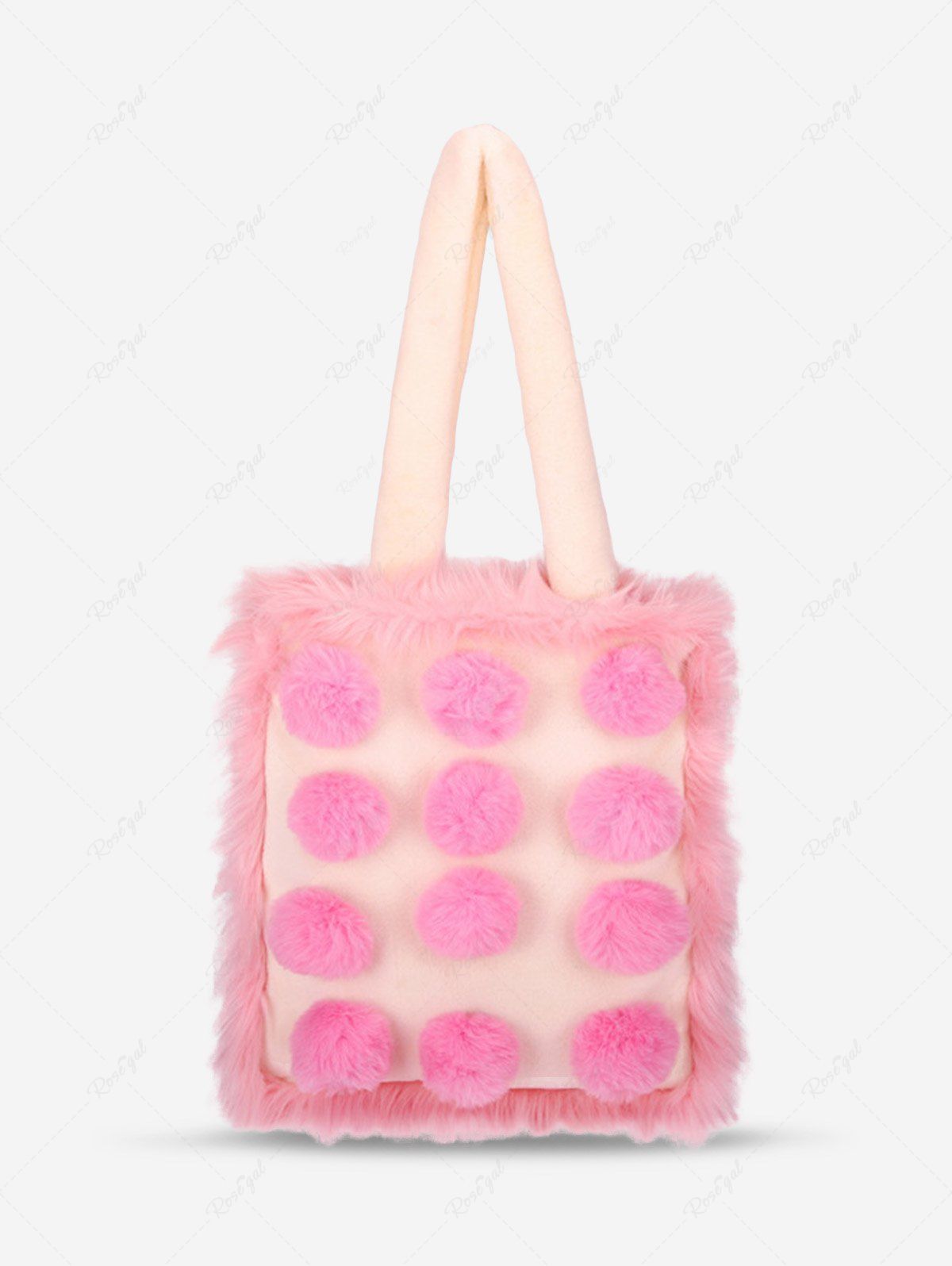 Store Women's Daily Fashion Fuzzy Pompoms Decor Fluffy Furry Faux Fur Panel Large Capacity Shoulder Tote Bag  