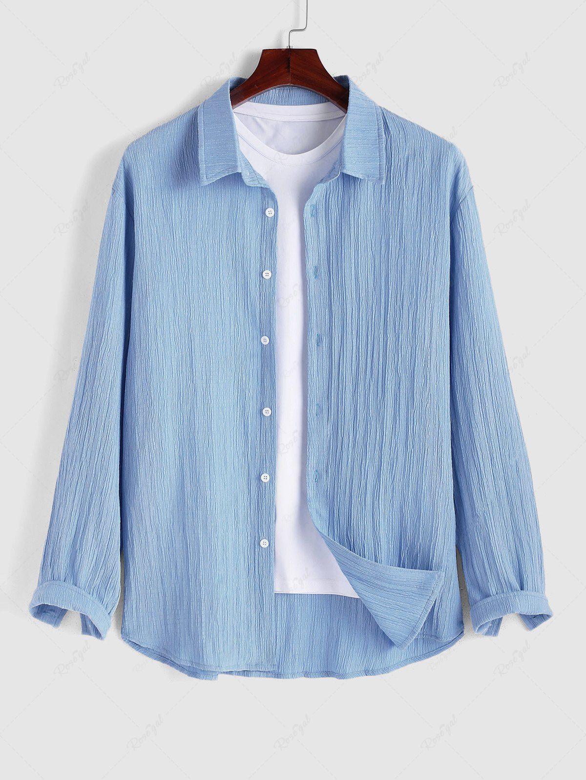 Chic Men's Solid Color Textured Button Front Long Sleeves Shirt  
