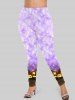 Plus Size Halloween Pumpkin Colorblock Glitter Print Leggings -  