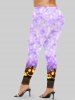Plus Size Halloween Pumpkin Colorblock Glitter Print Leggings -  