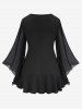 Plus Size Hook-and-Eye Buckle  Lace Trim Ruffles Sheer Bell Sleeves T-shirt -  