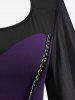 Plus Size Hook-and-Eye Buckle  Lace Trim Ruffles Sheer Bell Sleeves T-shirt -  