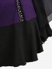 Plus Size Hook-and-Eye Buckle  Lace Trim Ruffles Sheer Bell Sleeves T-shirt -  