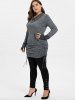 Plus Size Patchwork Pockets Cinched Marled T-shirt -  