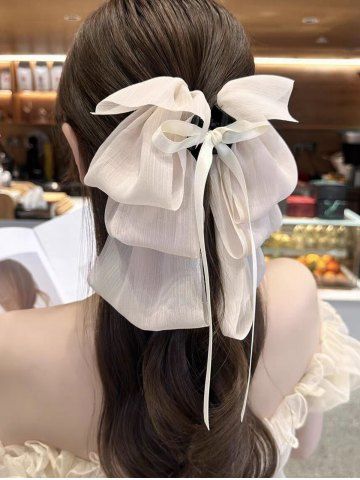Fashion Chiffon Bowknot Tied Hair Claw - WHITE