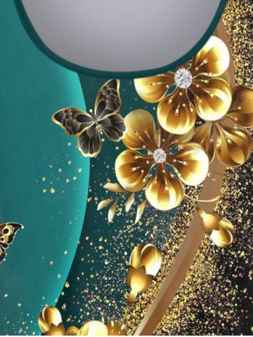 Plus Size Colorblock Flower Butterfly Sparkling Sequin Print T-shirt