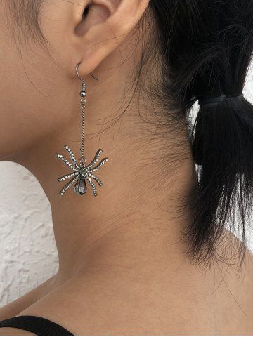 Fashion Faux Rhinestone Spider Halloween Drop Earrings - SILVER