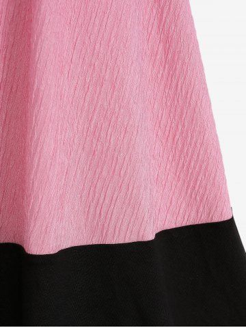 Plus Size Boat Neck Turn-down Ruched Collar Lace Up Textured Patchwork A Line Sweater Dress