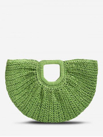 Women's Beach Vacation Casual Daily Solid Color Half Moon Straw Handbag - GREEN APPLE - REGULAR