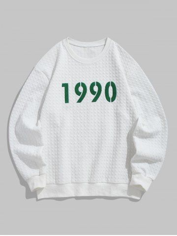Men's Casual Daily Graphic Printed Bubble Houndstooth Jacquard Textured Crew Neck Long Sleeves Sweatshirt - WHITE - M