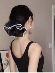 Fashion Mesh Faux Pearl Frilled Elastic Hair Tie -  