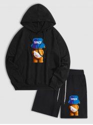 Men's SPACE Cartoon Bear Graphic Pattern Kangaroo Pocket Pullover Hoodie and Drawstring Sports Shorts Set -  