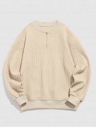 Men's Athleisure Style Daily Solid Color Cable Jacquard Textured Quarter Zip Ribbed Edge Stand Collar Long Sleeve Sweatshirt -  