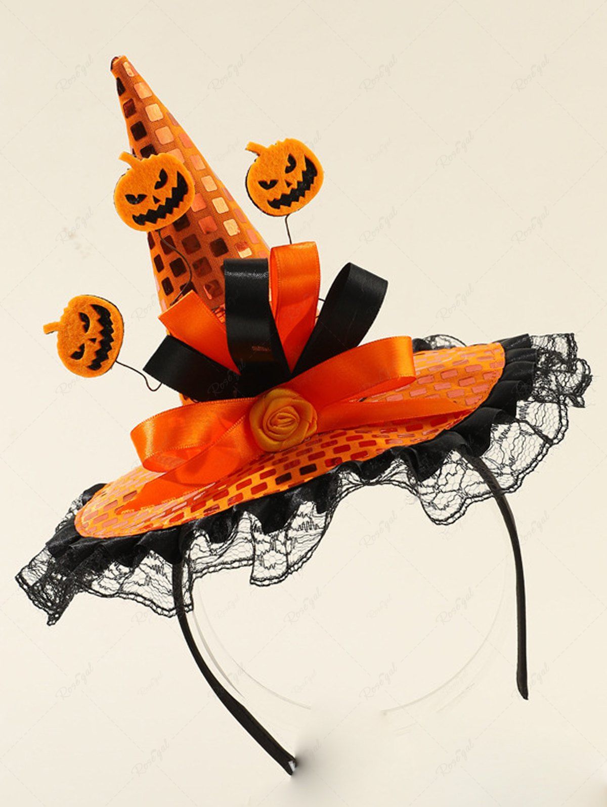 Serre-tête D'Halloween à Ourlet en Dentelle en Forme de Citrouille Orange 