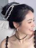 Fashion Mesh Faux Pearl Frilled Elastic Hair Tie -  