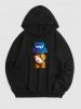 Men's SPACE Cartoon Bear Graphic Pattern Kangaroo Pocket Pullover Hoodie and Drawstring Sports Shorts Set -  