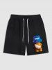 Men's SPACE Cartoon Bear Graphic Pattern Kangaroo Pocket Pullover Hoodie and Drawstring Sports Shorts Set -  