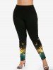 Plus Size Colorblock Flower Butterfly Sparkling Sequin Print Leggings -  