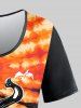 T-shirt D'Halloween Gothique Citrouille Teinté Imprimé à Manches Courtes - Noir 1X