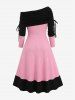 Robe Pull Texturé Ligne A Jointif Grande Taille à Col Bateau à Lacets - Rose clair L | US 12