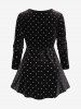 Plus Size Pentagram Print Twist Ruched Grommet Long Sleeves T-shirt -  