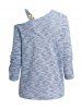 Haut Décontracté en Tricot à Imprimé Chiné à Epaule Oblique à Manches Longues - Bleu clair S
