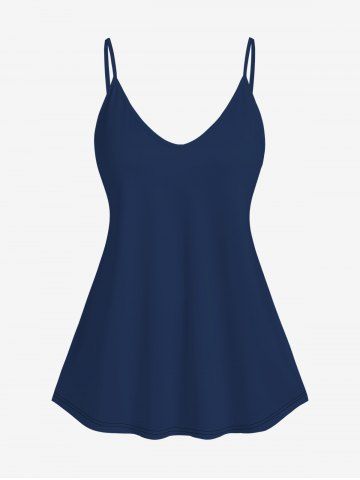 Plus Size Basic Cami Top (Adjustable Shoulder Straps) - DEEP BLUE - M