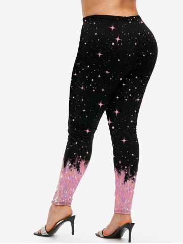 Plus Size Galaxy Sequins Sparkling Print Skinny Leggings