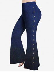 Plus Size Rivet Denim 3D Print Flare Pants -  