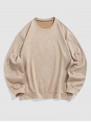 Men's Basic Simple Style Solid Color Round Neck Faux Suede Pullover Sweatshirt -  