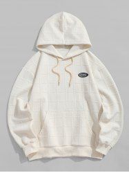 Men's Casual Athleisure Letter Patch Design Cable Jacquard Textured Front Pocket Drawstring Long Sleeves Hoodie -  