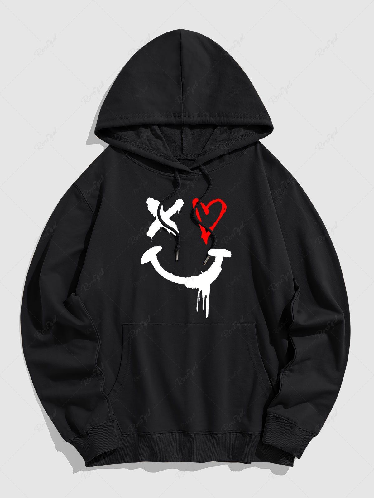 Shop Men's Casual Heart Drippy Smile Face Kangaroo Pocket Cotton Hoodie  