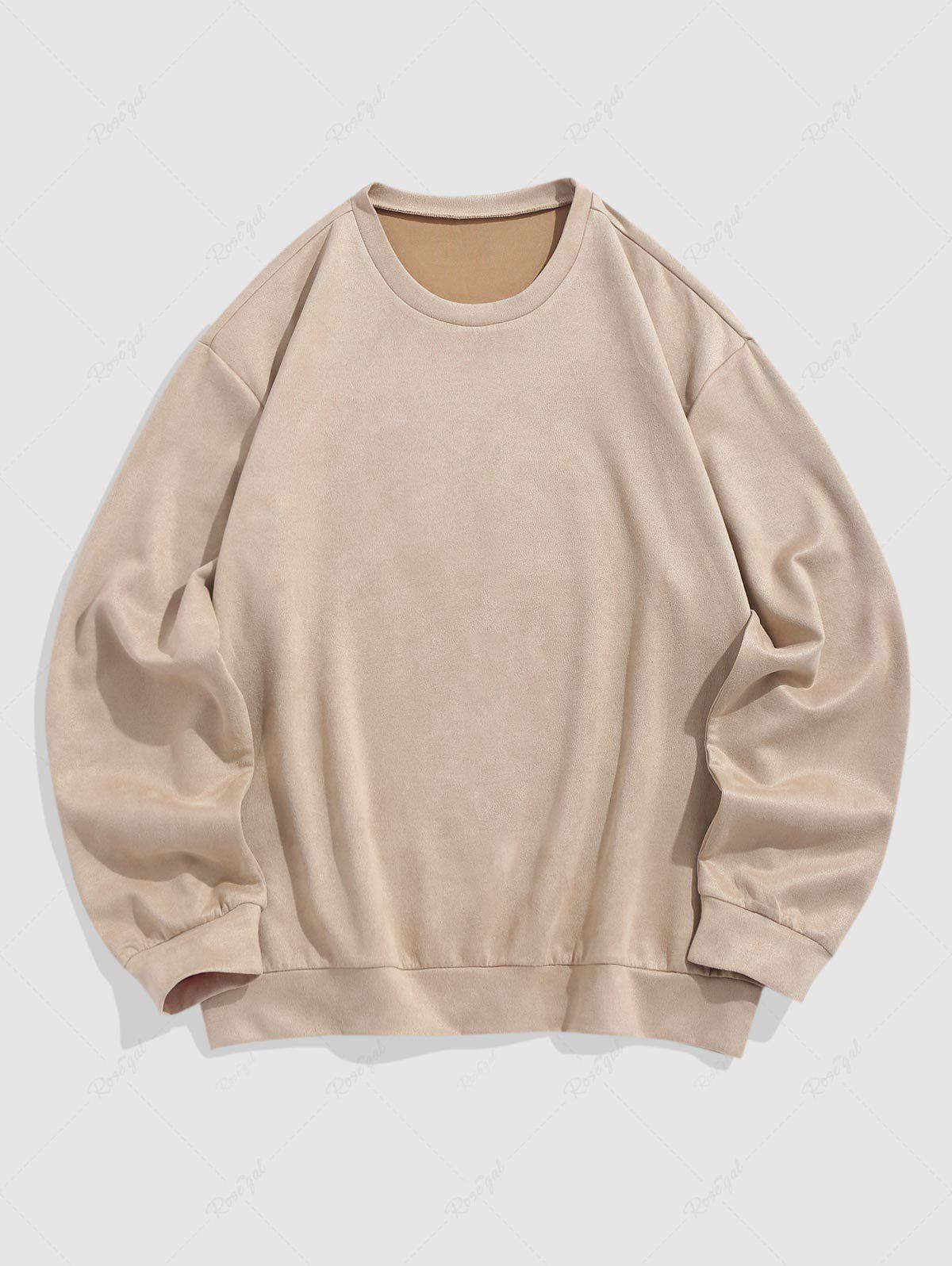 Best Men's Basic Simple Style Solid Color Round Neck Faux Suede Pullover Sweatshirt  