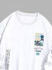 Men's Daily Casual Wave Japanese Character Print Crew Neck Long Sleeve Pullover Sweatshirt -  