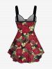 Plus Size Flower Leaves Print Cinched Tank Top -  