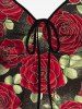 Plus Size Flower Leaves Print Cinched Tank Top -  