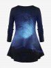 T-shirt D'Halloween Chat Citrouille et Galaxie Imprimés de Grande Taille - Bleu profond XS