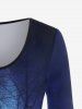 T-shirt D'Halloween Chat Citrouille et Galaxie Imprimés de Grande Taille - Bleu profond XS