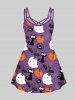Plus Size Cartoon Cute Bat Cat Pumpkin Spider Web Print Crisscross Halloween Cami Dress -  
